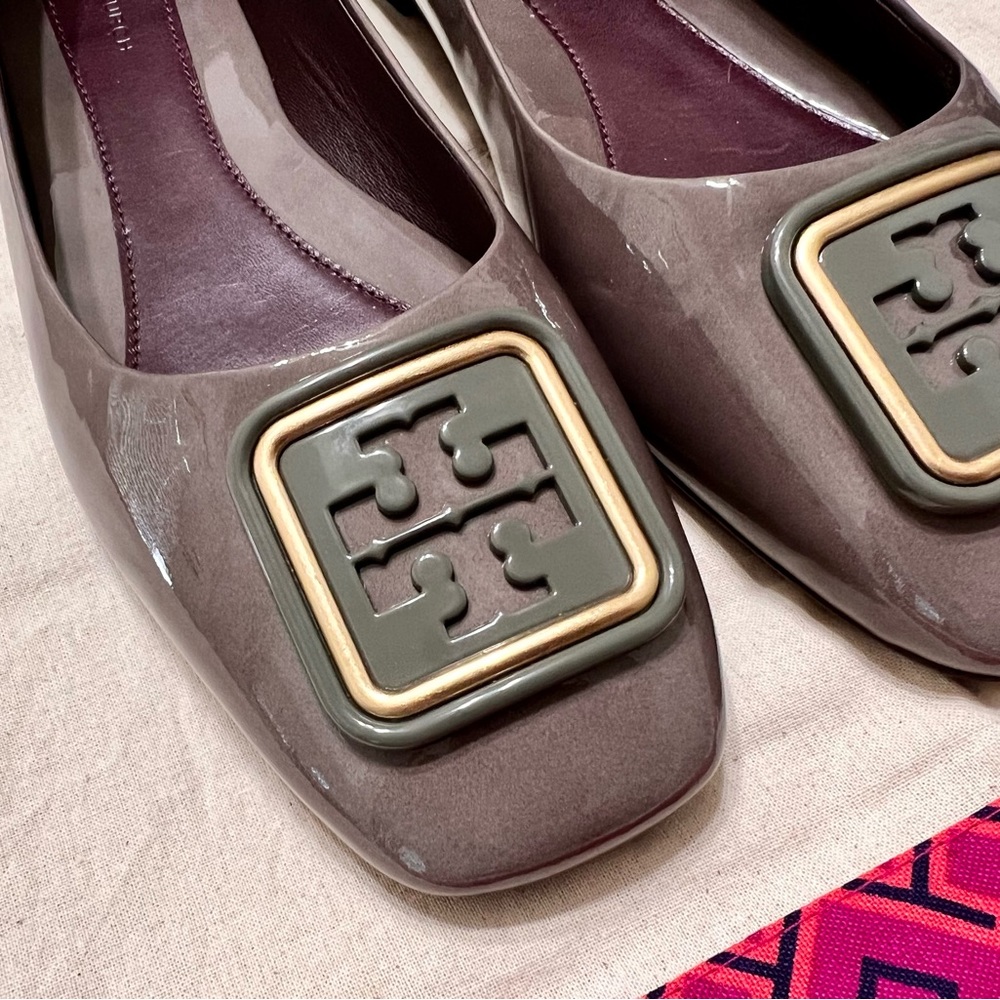Tory Burch Georgia Square Toe Leather Ballet Flats Smoke Gray Size 9.5 NWT!! - Picture 5 of 9